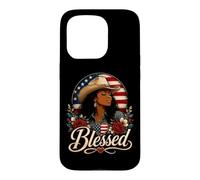 Custodia per iPhone 15 Pro Beata Cowgirl Nera Patriottica Western American Pride Queen
