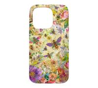 Custodia per iPhone 15 Pro Bees Boho Wildflowers foglie e vetro colorato floreale