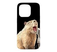 Custodia per iPhone 15 Pro Bella capibara con microfono per gli amanti del karaoke e del canto