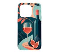 Custodia per iPhone 15 Pro Bicchiere di vino accanto a una bottiglia senza etichetta e fichi