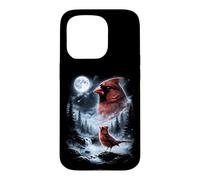 Custodia per iPhone 15 Pro Birdwatcher retrò Red Cardinal Bird che ulula alla luna degli anni '90
