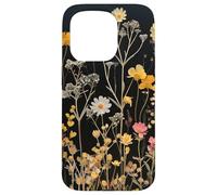 Custodia per iPhone 15 Pro Black Boho Aesthetic Mixed Flowers Pressed Flower