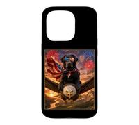 Custodia per iPhone 15 Pro Black Lab Labrador Dog on Bald Eagle Bandiera Americana USA