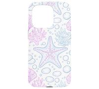 Custodia per iPhone 15 Pro Blue Pink Starfish Shell Coral Ocean Life and Beach Pattern