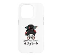 Custodia per iPhone 15 Pro Boston Terrier Kinda Busy Being A Dog Mom Messy Bun