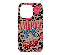Custodia per iPhone 15 Pro Brown Cheetah America Girls Leopard Print Cherry E Bow