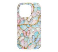 Custodia per iPhone 15 Pro Butterfly Pink White Blue Stained Art Stain Butterflies