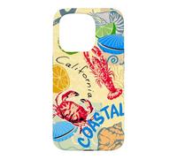 Custodia per iPhone 15 Pro California Coastal Seafood Collage Retro Beach Food Art