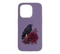 Custodia per iPhone 15 Pro Candela gotica con corvo bordeaux rosa scuro Botanical Romance