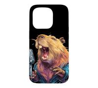 Custodia per iPhone 15 Pro Capibara con microfono per gli amanti del karaoke