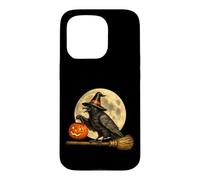 Custodia per iPhone 15 Pro Cappello da strega Crow Raven Jack O Lantern Pumpkin Moon Broomstick