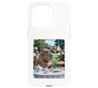 Custodia per iPhone 15 Pro Carino Capybara Sip Tea Rose Cup Cottagecore Floral Garden