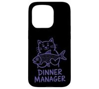 Custodia per iPhone 15 Pro Cat Dinner Manager Divertente Felino Fish Amante