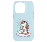 Custodia per iPhone 15 Pro Chibi Unicorno Mangia Arcobaleno Spaghetti Pasta Grafica