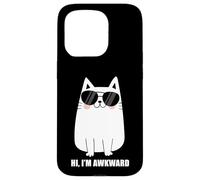 Custodia per iPhone 15 Pro Ciao sono imbarazzante Gatto divertente introverso Ansia