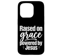 Custodia per iPhone 15 Pro Citazione di fede cristiana "Raised on Grace Powered by Jesus Christian Faith"