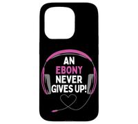 Custodia per iPhone 15 Pro Citazione di gioco "An Ebony Never Give Up" Cuffie personalizzate