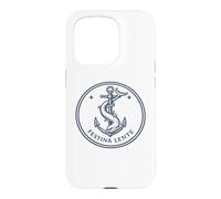 Custodia per iPhone 15 Pro Citazione Latina Festina Lente Ancora e Delfino Emblema