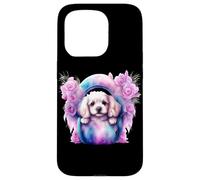 Custodia per iPhone 15 Pro Composizione di rose con adorabile abbigliamento per cuccioli di Spaniel bianco