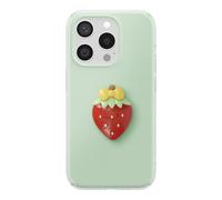 Custodia per iPhone 15 Pro con Motivo Fragola in Rilievo 3D e Bordo Rialzato