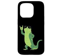 Custodia per iPhone 15 Pro Cool Iguana Rock On Funny Rettile Amante Animale Grafica Mano