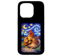 Custodia per iPhone 15 Pro Cozy Chicken Playing Guitar Whimsical Art Music Farmer Hen