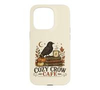 Custodia per iPhone 15 Pro Cozy Crow Cafe, design vintage per amanti del caffè autunnale
