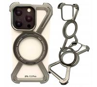 Custodia per iPhone 15 Pro, custodia in metallo rinforzata MagSafe, supporto a 3