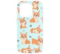 Custodia per iPhone 15 Pro Cute Corgi Dog with Paws Lover in Aqua Turquoise Pattern