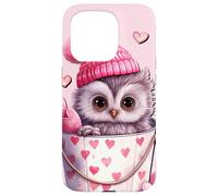 Custodia per iPhone 15 Pro Cute Owl Baby In Valentines Basket Pink Heart Pattern