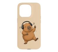 Custodia per iPhone 15 Pro Dancing Capybara con cuffie Musica Design