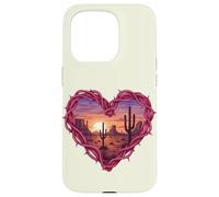 Custodia per iPhone 15 Pro Desert Heart Cactus Tramonto Southwest Romance Wall Art