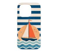 Custodia per iPhone 15 Pro Design a strisce nautiche in barca a vela verso il tramonto