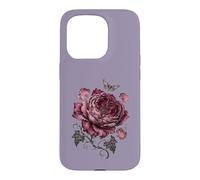 Custodia per iPhone 15 Pro Design botanico da giardino con falena rosa gotica bordeaux