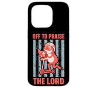 Custodia per iPhone 15 Pro Design cristiano con rana divertente scritta "Off To Praise The Lord"