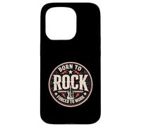 Custodia per iPhone 15 Pro Design vintage con chitarra Born To Rock Forced To Work