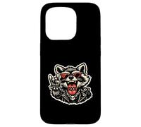 Custodia per iPhone 15 Pro Divertente e fresco Raccoon Rock On Hand Sign Rockstar Tour Graphic
