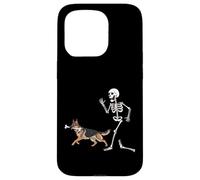 Custodia per iPhone 15 Pro Divertente Halloween Pastore Tedesco e Scheletro
