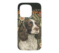 Custodia per iPhone 15 Pro English Springer Spaniel William Morris, decorazione floreale per cani