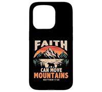 Custodia per iPhone 15 Pro Faith Can Move Mountains Retro Sunset Bible Verse Christian