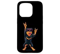 Custodia per iPhone 15 Pro Fantastica grafica Rottweiler Rock on Funny Dog Lover, mano rosa