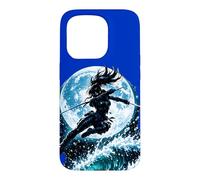 Custodia per iPhone 15 Pro Female Anime Ninja Warrior with Swords Under Full Moon