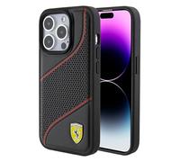 Custodia per iPhone 15 Pro Ferrari con motivo onde traforate e logo in metallo,