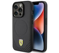 Custodia per iPhone 15 Pro Ferrari MagSafe Carbon Metal Logo Nera