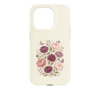 Custodia per iPhone 15 Pro Fiore di nascita di novembre, peonia, crisantemo, botanico, floreale