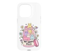Custodia per iPhone 15 Pro Funny Cat Lover Happy Pills Humor for Cat People