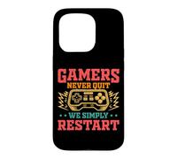 Custodia per iPhone 15 Pro Gamers Never Quit We Simply Restart Funny Video Game Lovers