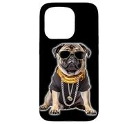 Custodia per iPhone 15 Pro Gangster Pug Hip Hop Cane con occhiali da sole e catena d'oro