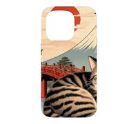 Custodia per iPhone 15 Pro Gatto assonnato giapponese che dorme al tempio