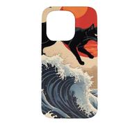 Custodia per iPhone 15 Pro Gatto giapponese che cammina sopra la grande onda Hokusai